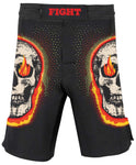 Fire Eyes Skull Mens Gym Workout BJJ Shorts