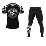 NO GI Skull & Crossbones BJJ Rash Guards Spart Shorts Set