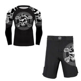 NO GI Skull & Crossbones BJJ Rash Guards Spart Shorts Set